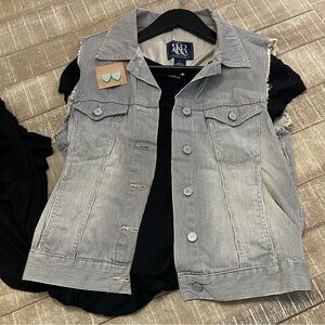 Rock & Republic Striped Jean Vest Women's Size L